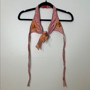 Striped Tie-Front Halter Top in Red and Orange Floral